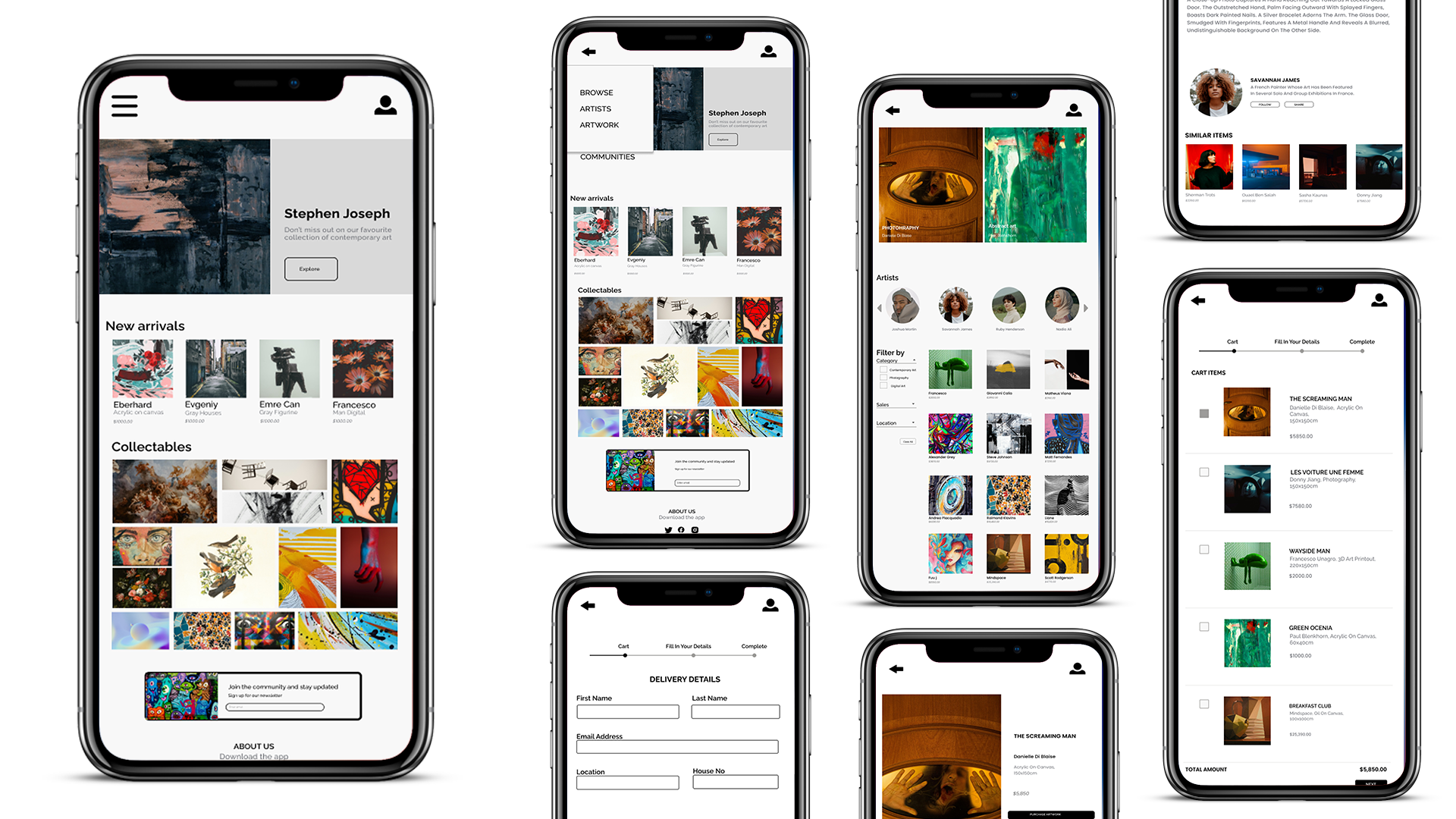 screens showing the mobile web app